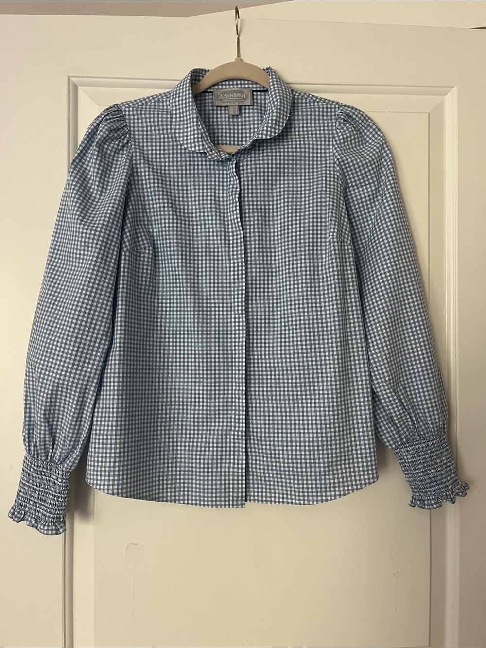 Schoffel Flora Blue Gingham Shirt, US 6